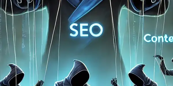 暗黑数字环境中，神秘人物操控网站木偶，展示黑帽SEO不当手段。