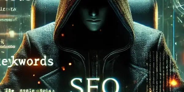 神秘黑衣人坐在高科技电脑前，周围漂浮着代码和关键词，营造紧张氛围。