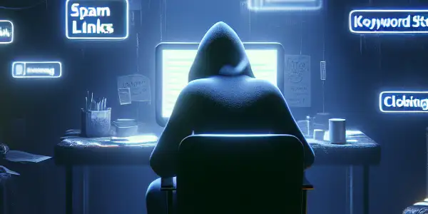 神秘身影坐在昏暗杂乱的房间，专注于发光的电脑屏幕。